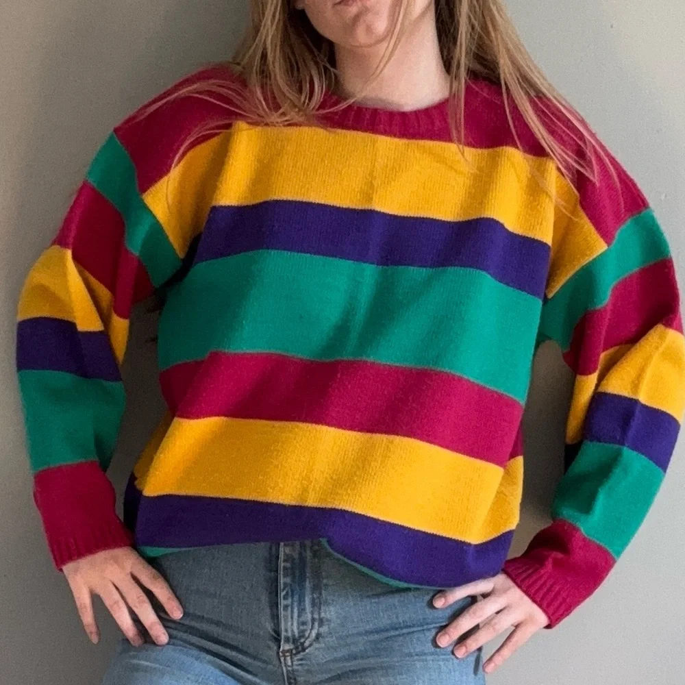 Vintage 90s unbranded color block knit crew neck sweater